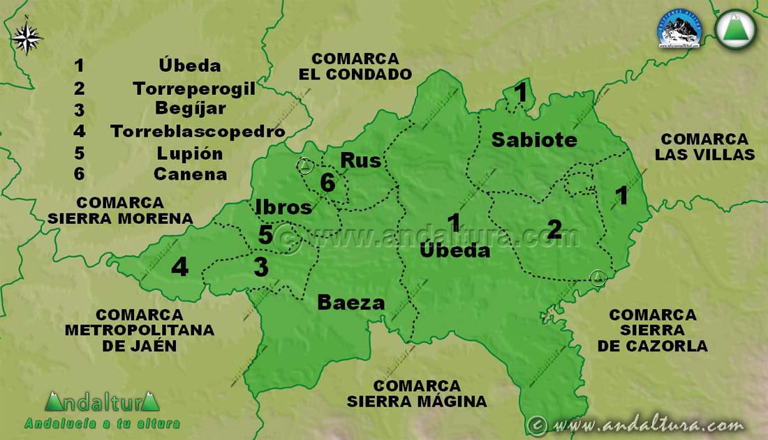 Mapa de los Municipios de la Comarca La Loma
