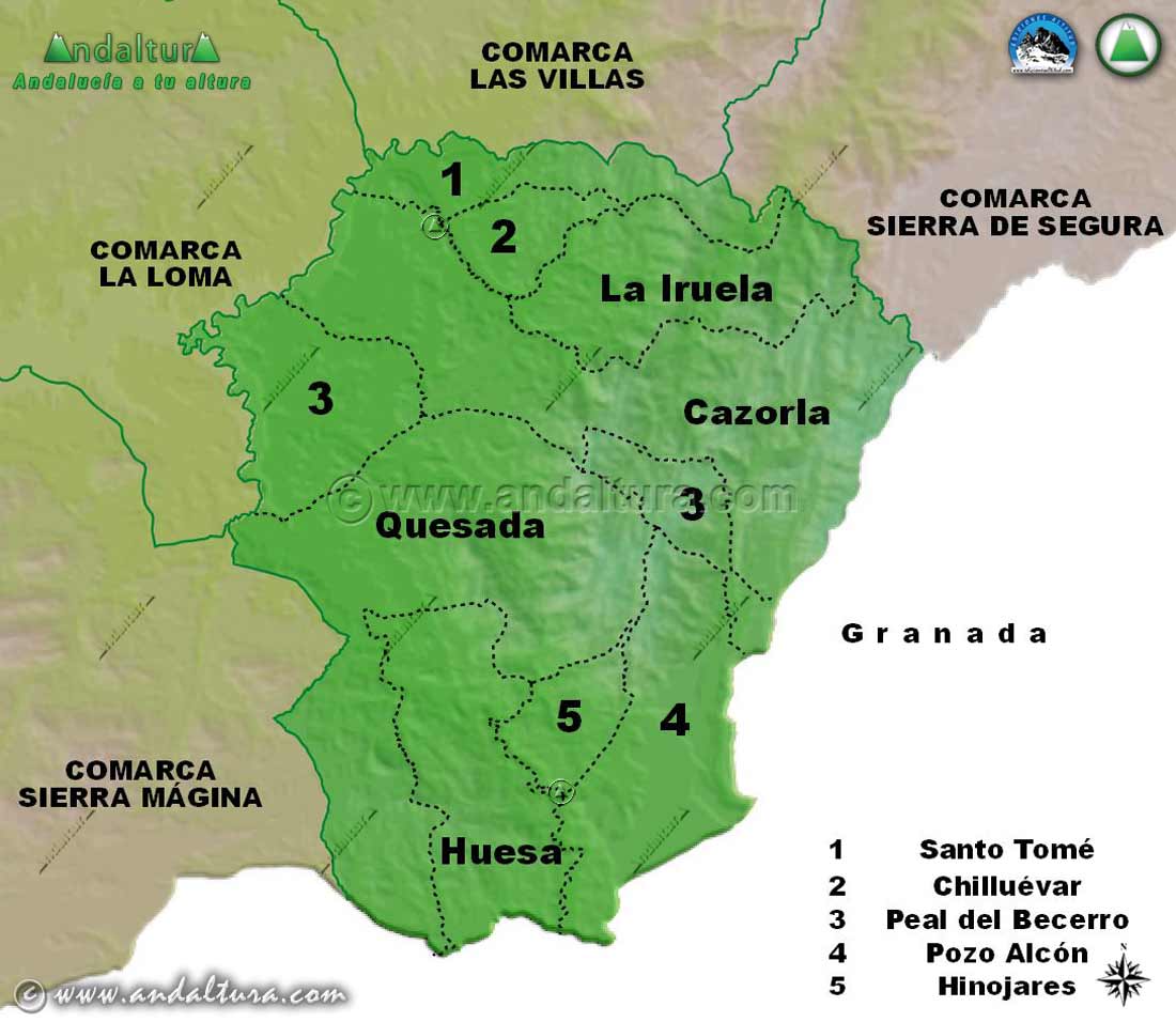 Mapa de los Municipios de la Comarca Sierra de Cazorla