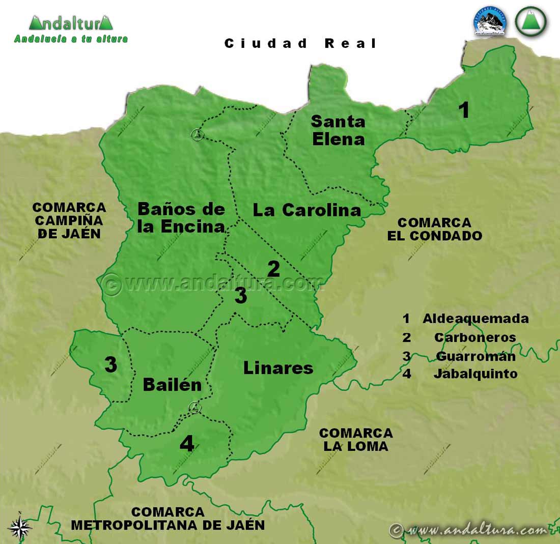 Mapa de los Municipios de la Comarca Sierra Morena