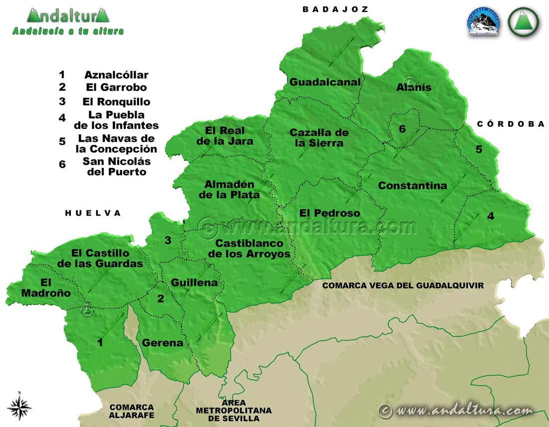 Mapa de los Municipios de la Comarca Sierra Norte