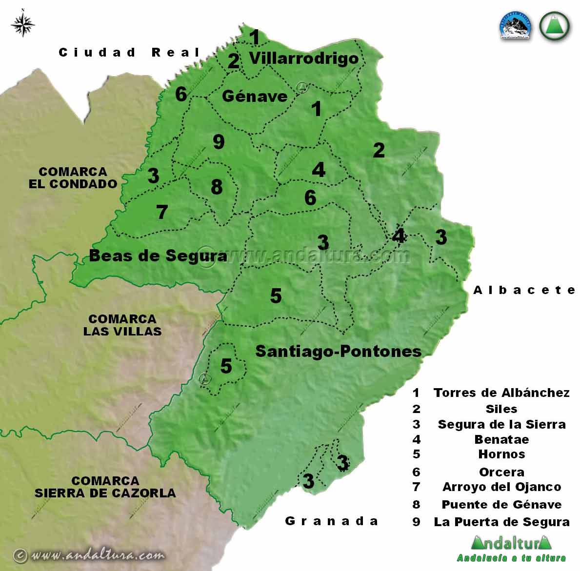 Mapa de los Municipios de la Comarca Sierra de Segura