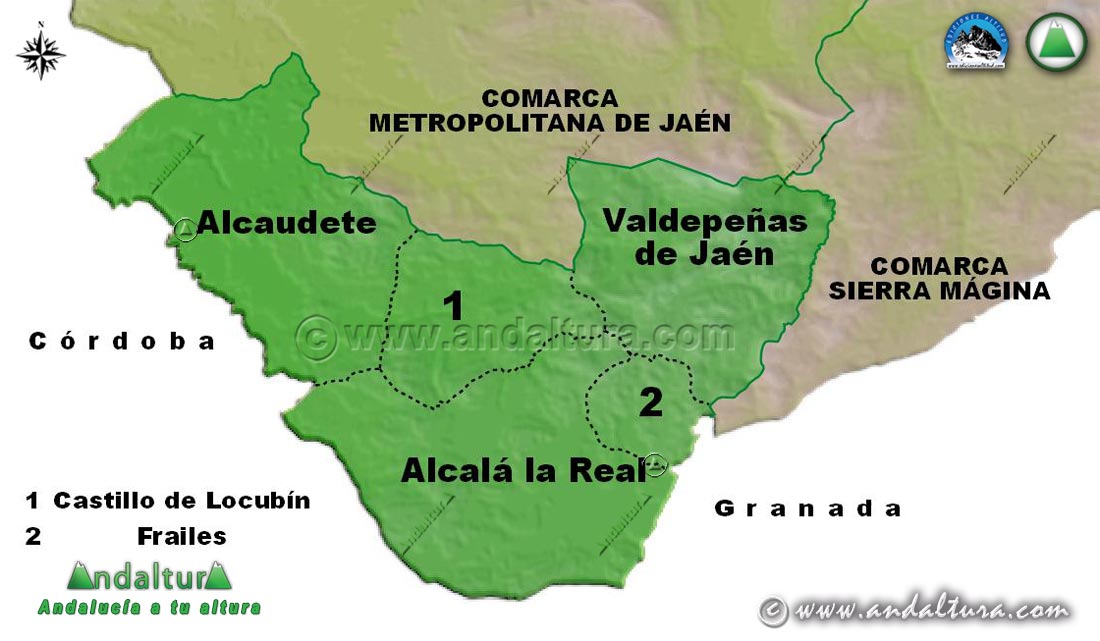 Mapa de los Municipios de la Comarca Sierra Sur de Jaén