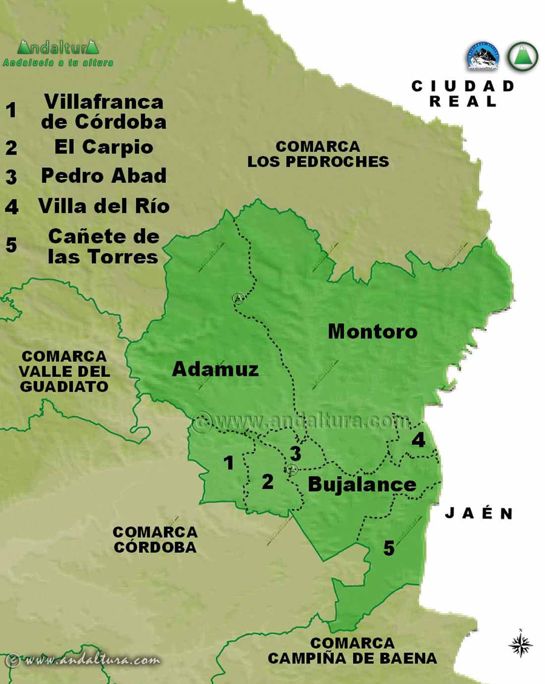 Mapa de los Municipios de la Comarca Alto Guadalquivir