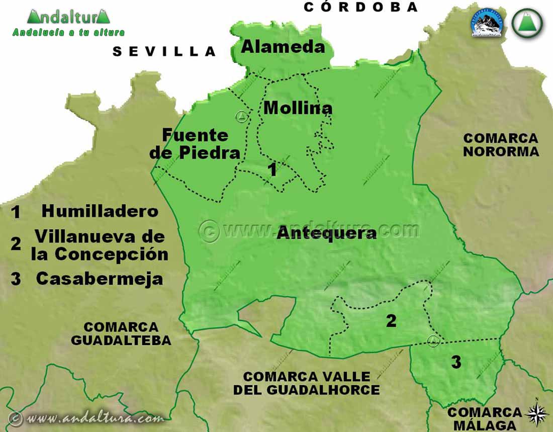 Mapa de los Municipios de la Comarca Antequera
