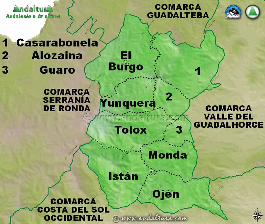 Mapa de los Municipios de la Comarca Sierra de las Nieves