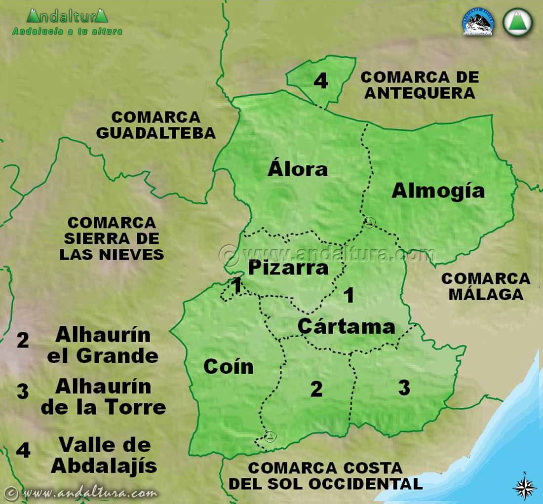 Mapa de los Municipios de la Comarca Valle del Guadalhorce