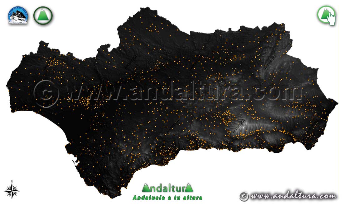 Mapa virtual de Andalucía y los Municipios más poblados