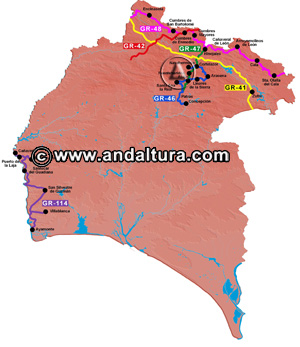 Mapa de los Grandes Recorridos - GR - de la Provincia de Huelva: Acceso a los Contenidos