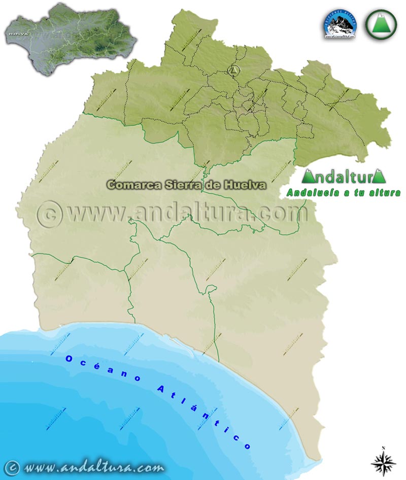 Comarca Sierra de Huelva: Mapa de Situación en la Provincia de Huelva
