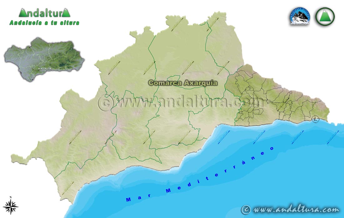 Comarca Axarquía: Mapa de Situación en la Provincia de Málaga
