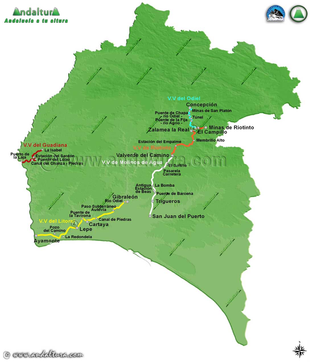 Mapa de las Vías Verdes de la Provincia de Huelva