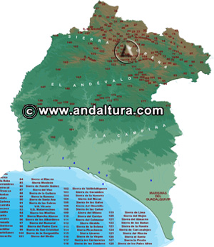 Mapa del Relieve y Sierras de la Provincia de Huelva: Acceso a los Contenidos