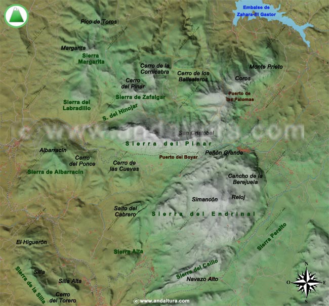 Mapa del Parque Natural Sierra de Grazalema: Sierras y Cerros