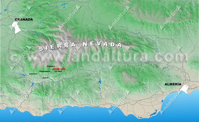 Mapa de Sierra Nevada con la situación de Bubión