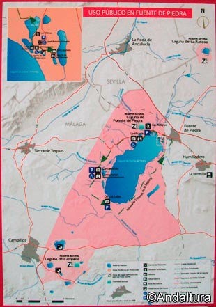 Cartel de uso público de la Reserva Natural Laguna de Fuente de Piedra