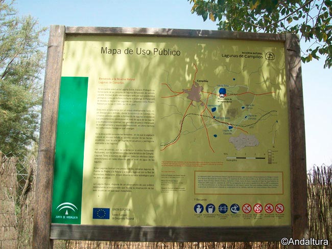 Cartel de uso Publico de la Reserva Natural Lagunas de Campillos en Laguna Dulce