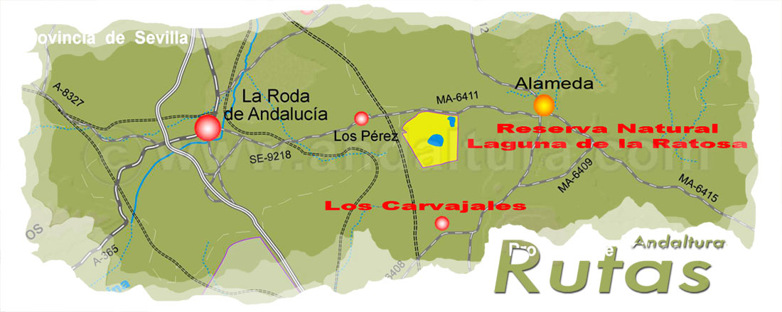 Mapa de la Cabecera de los accesos a Los Carvajales y la Laguna de la Ratosa