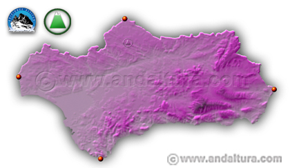 Mapa de Andalucía con los puntos más extremos de la Comunidad