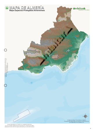 Mapa mudo de Almería - Mapa didáctico de Almería - Mapa mudo Espacios Naturales Almería - Mapa físico Espacios Naturales Almería