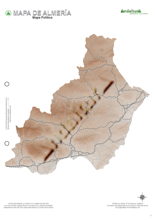 Mapa mudo de Almería - Mapa didáctico de Almería - Mapa mudo pueblos y carreteras Almería - Mapa político pueblos y carreteras Almería