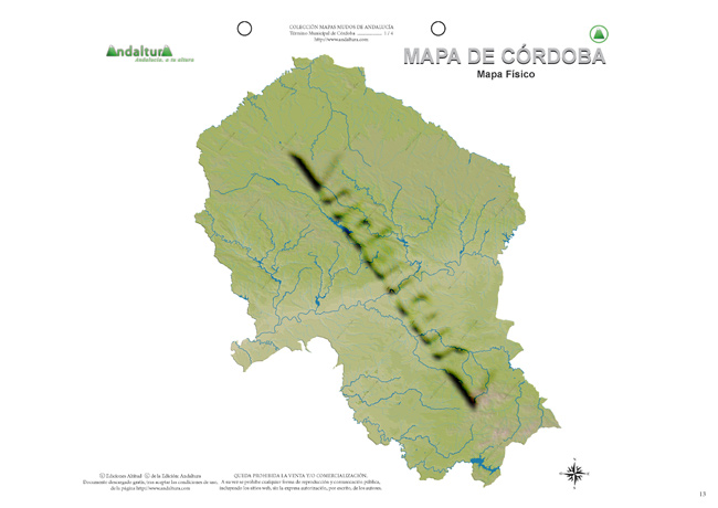 Mapa mudo de Córdoba - Mapa didáctico de Córdoba - Mapa mudo ríos y embalses Córdoba - Mapa físico ríos y embalses Córdoba