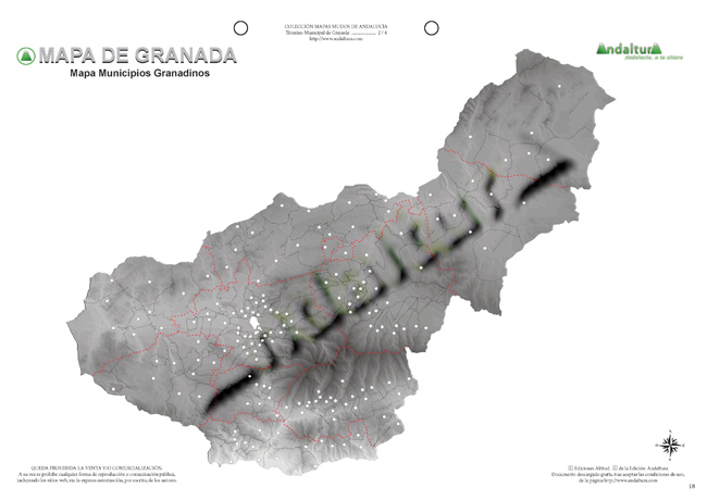 Mapa mudo de Granada - Mapa didáctico de Granada - Mapa mudo localidades, municipios y pueblos Granada - Mapa político localidades, municipios y pueblos Granada