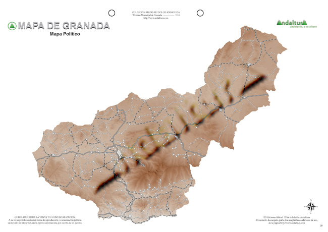 Mapa mudo de Granada - Mapa didáctico de Granada - Mapa mudo pueblos y carreteras Granada - Mapa político pueblos y carreteras Granada