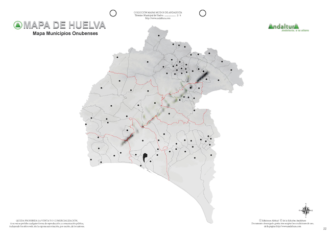 Mapa mudo de Huelva - Mapa didáctico de Huelva - Mapa mudo localidades, municipios y pueblos Huelva - Mapa político localidades, municipios y pueblos Huelva