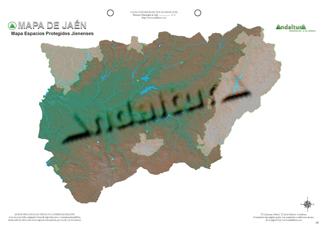 Mapa mudo de Jaén - Mapa didáctico de Jaén - Mapa mudo Espacios Naturales Jaén - Mapa físico Espacios Naturales Jaén