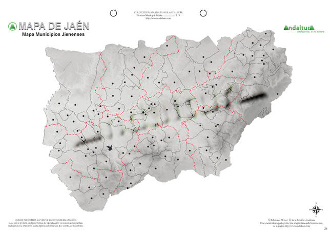 Mapa mudo de Jaén - Mapa didáctico de Jaén - Mapa mudo localidades, municipios y pueblos Jaén - Mapa político localidades, municipios y pueblos Jaén