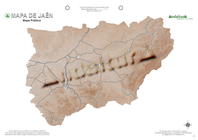 Mapa mudo de Jaén - Mapa didáctico de Jaén - Mapa mudo pueblos y carreteras Jaén - Mapa político pueblos y carreteras Jaén