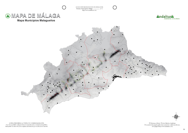Mapa mudo de Málaga - Mapa didáctico de Málaga - Mapa mudo localidades, municipios y pueblos Málaga - Mapa político localidades, municipios y pueblos Málaga