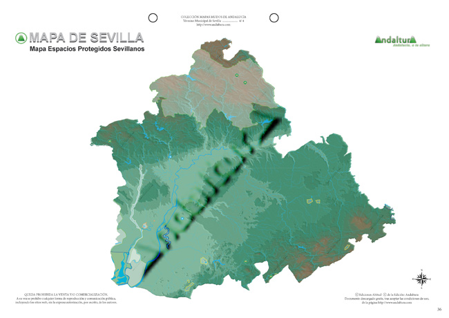 Mapa mudo de Sevilla - Mapa didáctico de Sevilla - Mapa mudo Espacios Naturales Sevilla - Mapa físico Espacios Naturales Sevilla