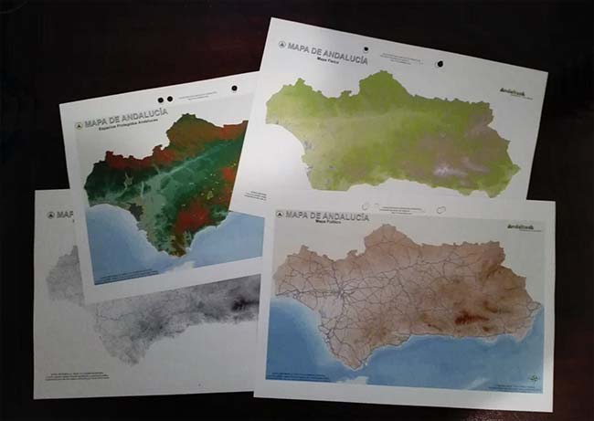 Mapas mudos, didácticos, físicos y políticos de Espacios Naturales, pueblos, carreteras y rios de Andalucía de Andaltura para imprimir a Alta Calidad en formato PDF A4