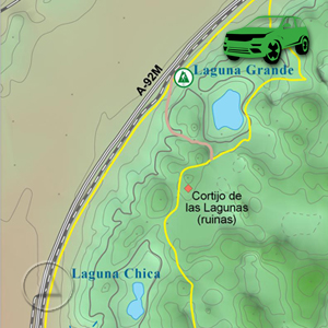 Accesos - como llegar - a las Lagunas de Archidona: Recorte Mapa Cartográfico
