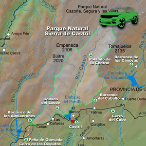 Accesos - como llegar - al inicio de las Rutas de Senderismo por la Sierra de Castril: Recorte Mapa Cartográfico