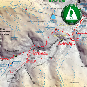 Ruta Tozal del Cartujo - Carihuela - Por los Lagunillos de la Virgen - Integral de Sierra Nevada: Recorte Mapa Cartográfico
