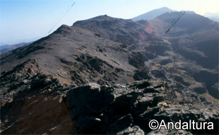 Tajos Altos y Tozal del Cartujo con el Veleta al Fondo desde las proximidades del Cerro del Caballo