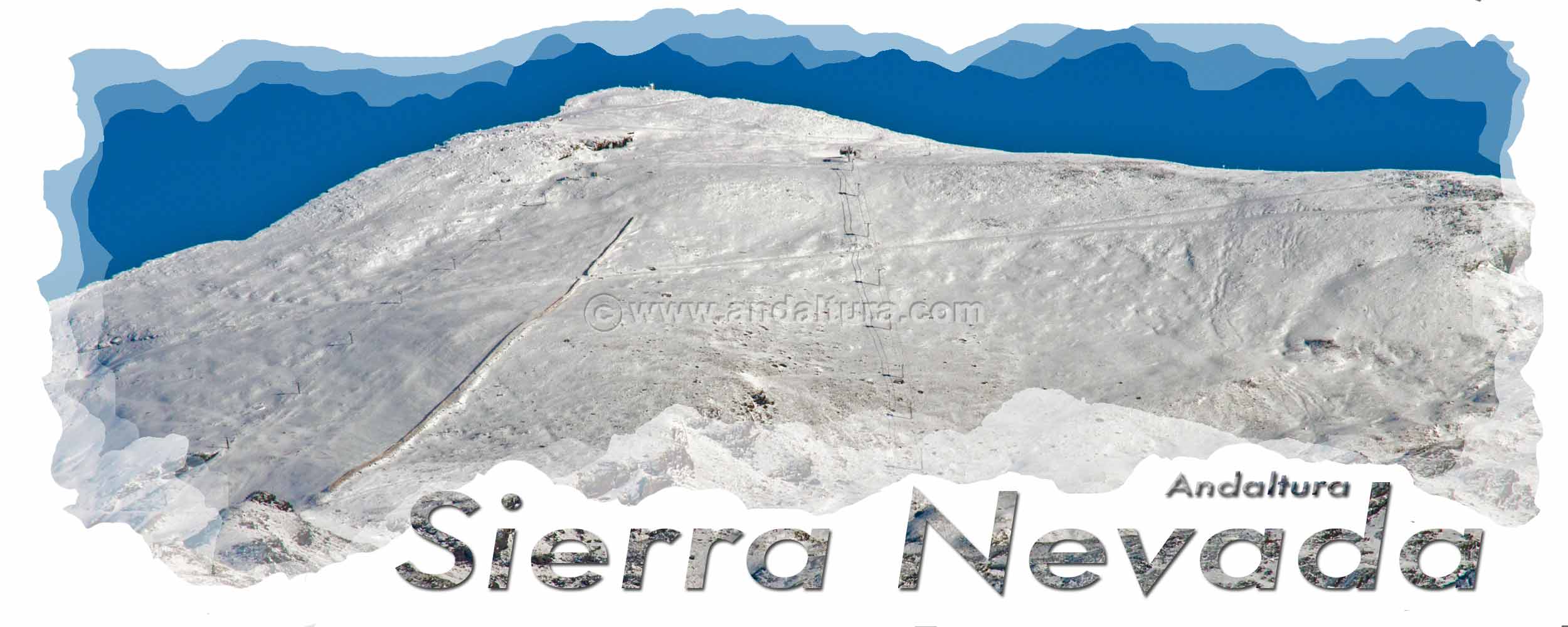 Cabecera del listado de los Tresmiles de Sierra Nevada - Cabecera del listado de los 3000 metros de Sierra Nevada - Veleta, remontes, paravientos y pistas de esquí de la Estación de Esquí Sierra Nevada