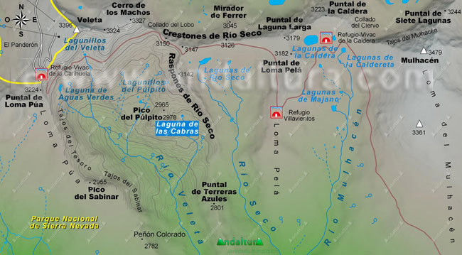 Mapa de las Lagunas de Sierra Nevada: Situación de la Laguna de las Cabras