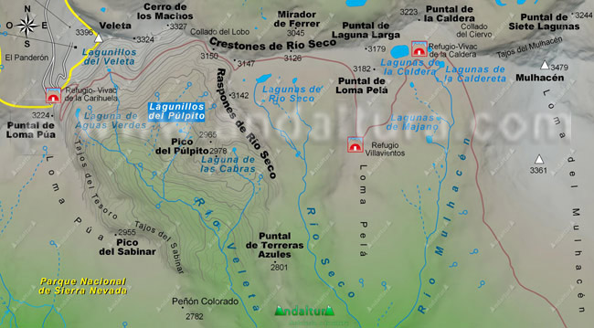 Mapa de las Lagunas de Sierra Nevada: Situación de los Lagunillos del Púlpito