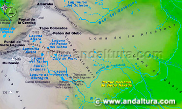 Mapa de las Lagunas de Sierra Nevada: Situación de las Lagunas de la cañada de Siete Lagunas