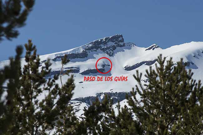Situación del Paso de los Guías en invierno desde la ascensión invernal al Mulhacén por la Hoya del Portillo