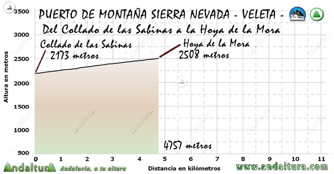 Perfil del recorrido de BTT de Granada al Veleta en el Tramo del Collado de las Sabinas hasta la Hoya de la Mora