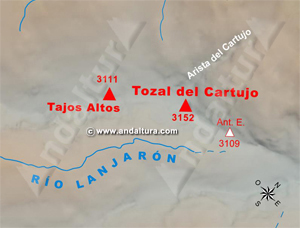 Mapa de situación del Tozal del Cartujo y su Antecima