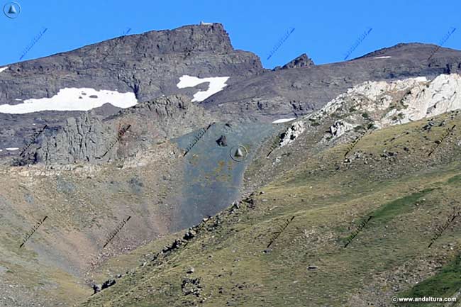 Terreras azules, Cerro de los Machos, Campanario, Salón y Veleta desde la Loma del Cascajar Negro