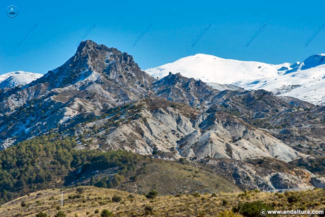 Trevenque y al fondo el Veleta - Rutas de Senderismo por la Baja Montaña de Sierra Nevada