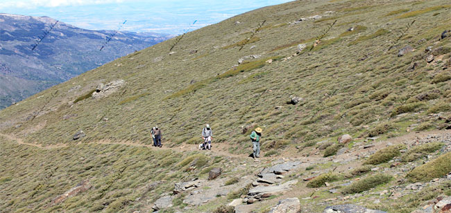 Montañeros llegando a Peña Partida ascendiendo por el Valle del Genil
