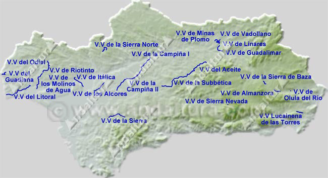 Mapas de Andalucía con las principales rutas en BTT por las Vías del Tren