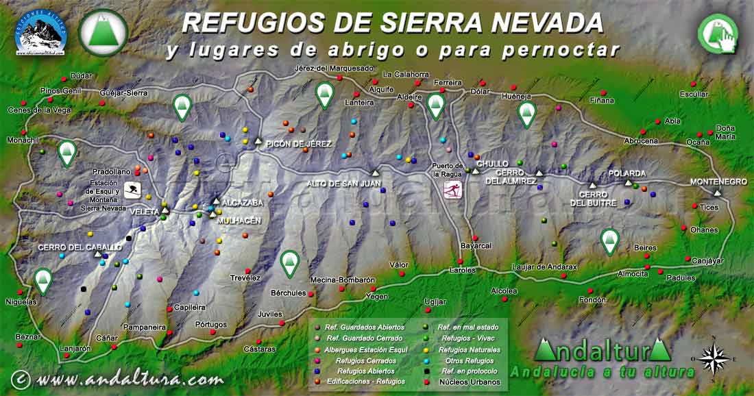 Mapa de Sierra Nevada - Mapa de Refugios de Sierra Nevada - Mapas para Rutas de Senderismo por Sierra Nevada